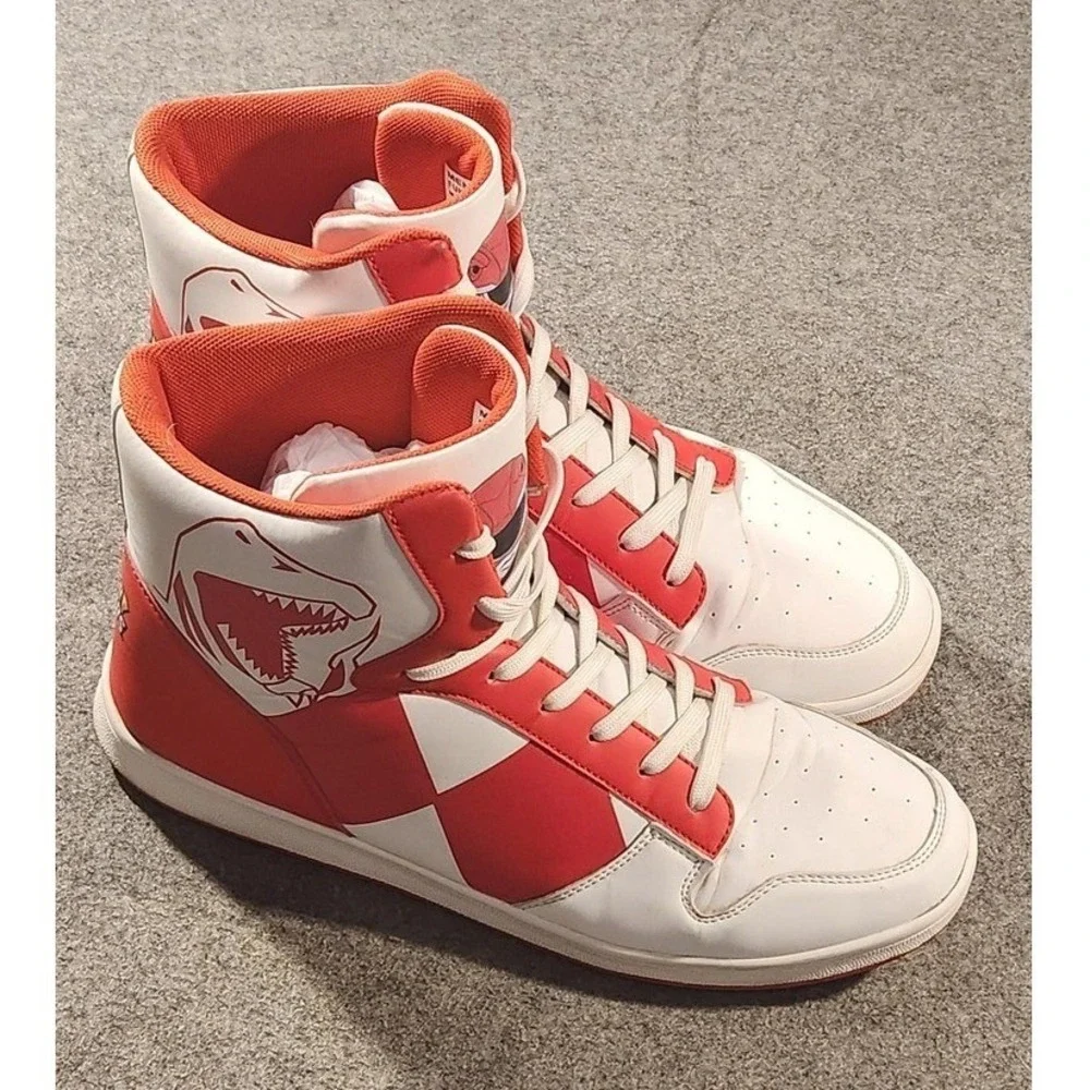 FUN Power‎ Rangers Red Ranger Shoes Mens Size 13 Red White High Top Sneakers